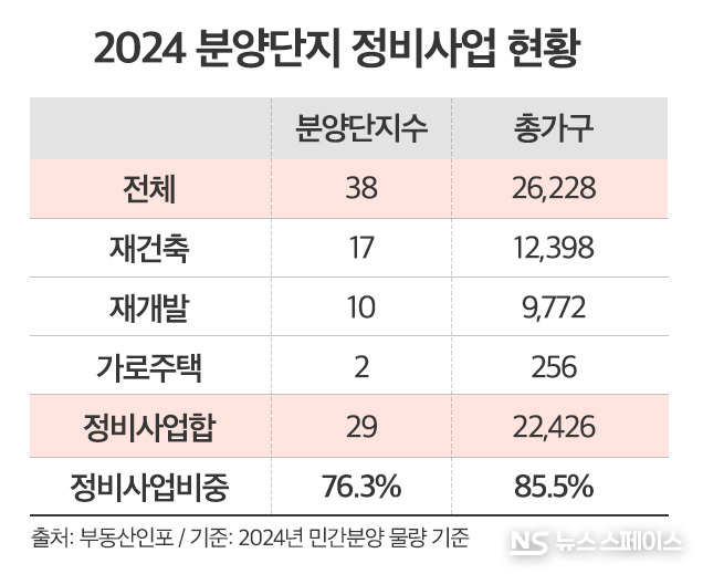 2024년 분양단지 정비사업 현황(민간분양 물량기준) / 부동산인포