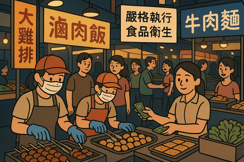 대만 위생복리부 식품약물관리서(TFDA)는 6월 5일부터 노점상, 야시장, 배달 라이더 등 모든 식품 취급 종사자가 돈을 만진 손으로 음식을 다루면 최고 2억 대만달러(약 90억8000만원)의 벌금을 부과하는 개정 위생규범을 공식 시행한다. / 퍼플렉시티 제작
