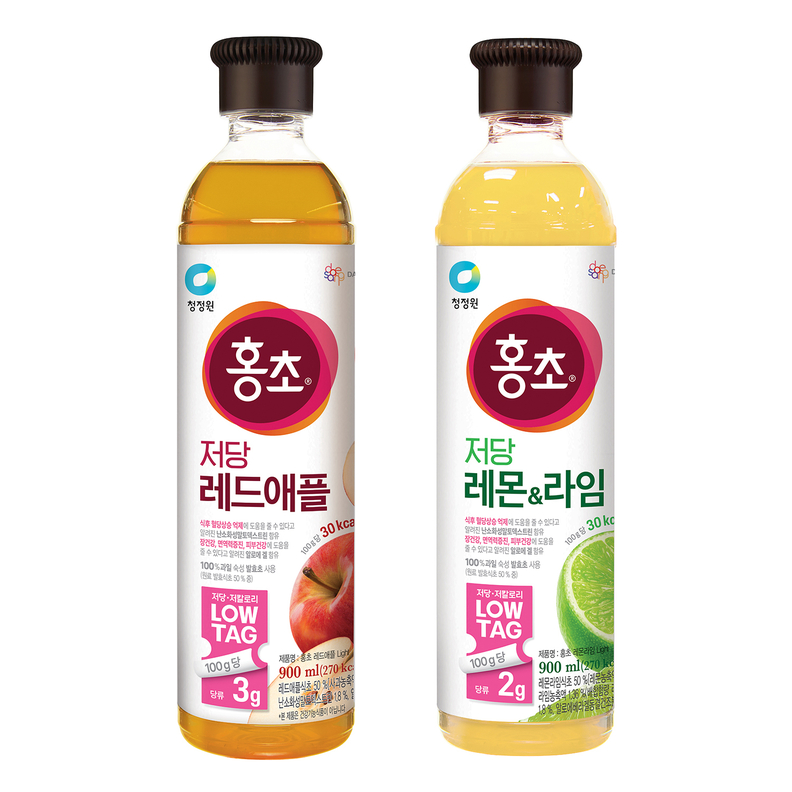 저당·저칼로리 홍초 ‘레드애플’과 ‘레몬&라임’은 최근 한국식품산업협회로부터 기능성표시식품 표시광고 자율심의를 받아 기능성표시식품으로 전환됐다. / 대상