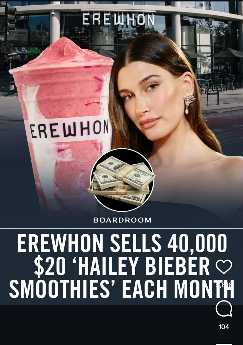 헤일리 비버(Hailey Bieber) 등 유명 인플루언서와 협업해 출시한 ‘스타 스무디’는 월 4만잔 이상 판매되는 등 폭발적 인기를 끌고 있다. / 인스타그램