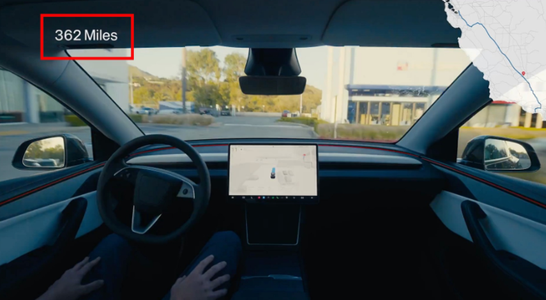 2025년 8월 12일(현지시간) 테슬라가 샌프란시스코에서 로스앤젤레스까지 약 362마일(582km) 구간을 운전자 개입 없이 완전 자율주행(Full Self-Driving, FSD) 소프트웨어로 주파하는 데 성공했다. / 테슬라