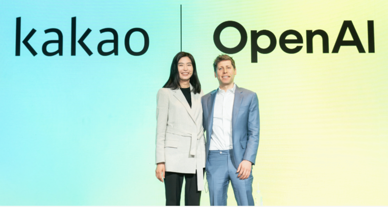 정신아 카카오 대표(왼쪽)와 샘 올트먼 오픈AI CEO / 카카오
