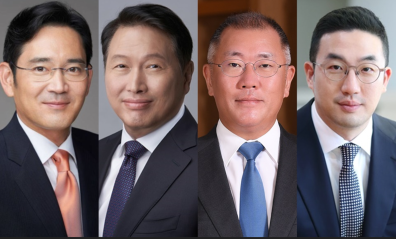 (왼쪽부터) 이재용 삼성전자 회장, 최태원 SK그룹 회장, 정의선 현대차그룹 회장, 구광모 LG그룹 회장 / 그룹별 제공