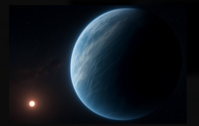 슈퍼 지구 외계 행성 개념도. 강한 열과 압력 하에서 수소와 물은 행성 내부에서 혼합되었다가 나중에 분리되어 깊은 내부 "비"를 일으킬 수 있다. 이는 천왕성의 낮은 열과 같은 이상 현상을 설명하고 외계 행성 진화를 보는 방식을 재구성할 수 있다는 연구를 보여줬다. / SciTechDaily.com